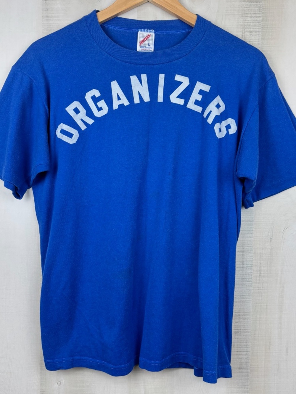 VTG 1980s Men’s Short Sleeve Single Stitch Jerzees T-Shirt Blue Organizers Large